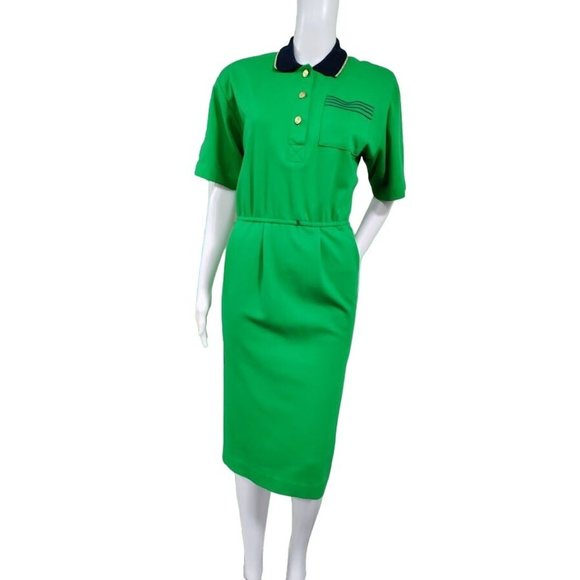 VTG California Girl Short Sleeve Pleated A-Line Midi Dress Green Women's Size 12 - Picture 2 of 13